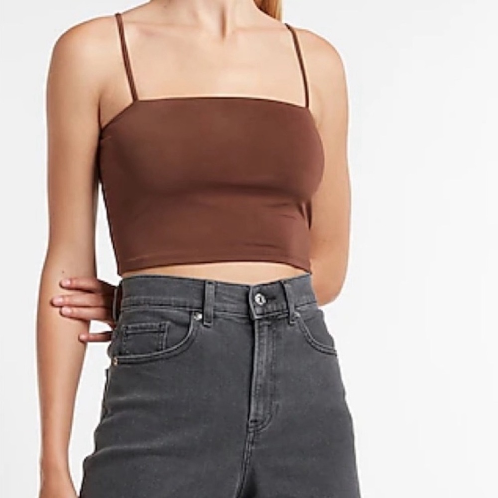 Express Body Contour Silky Square Neck Brown Crop Cami XS NWT